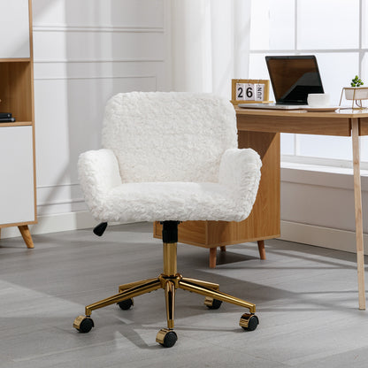 Elegant Beige Velvet Office Chair with Golden Base and Adjustable Recline, Swivel Desk & Vanity Chair