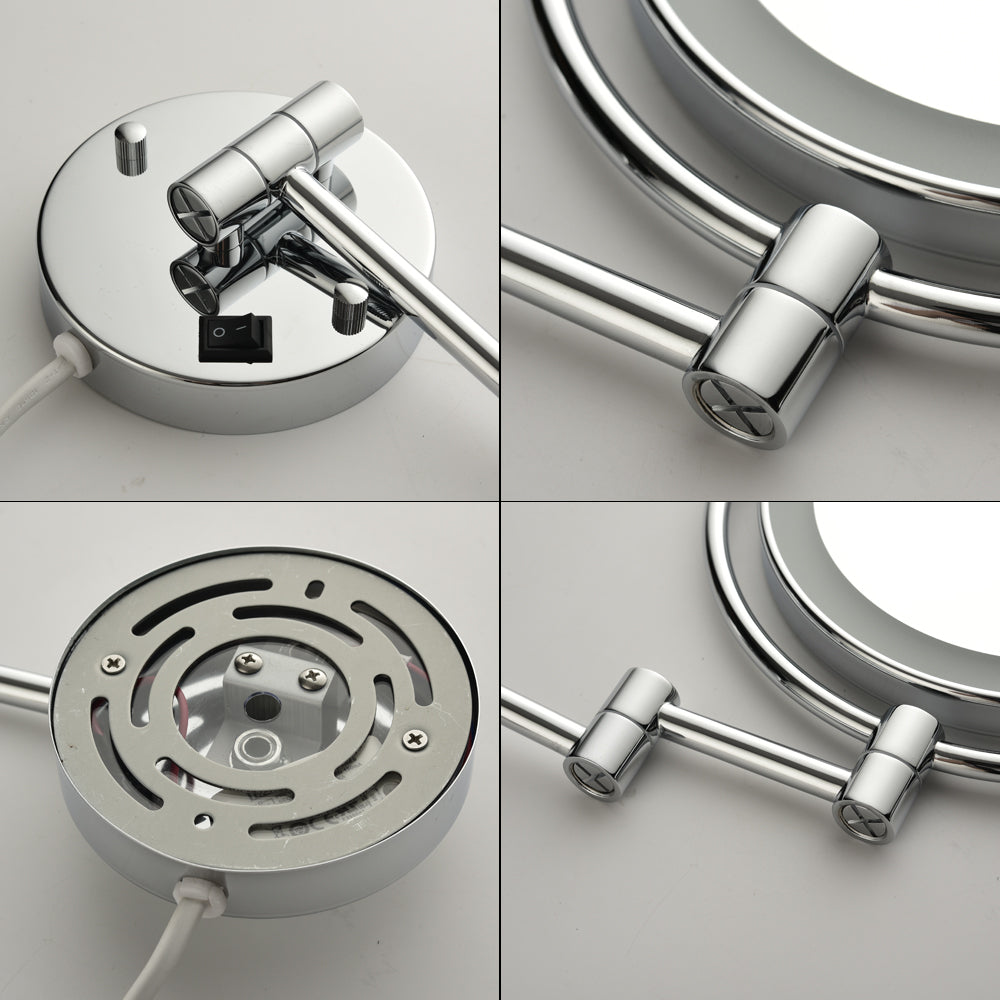 Dual-Sided 8-Inch LED Magnifying Vanity Mirror with 12-Inch Chrome Extension and 360-Degree Rotation