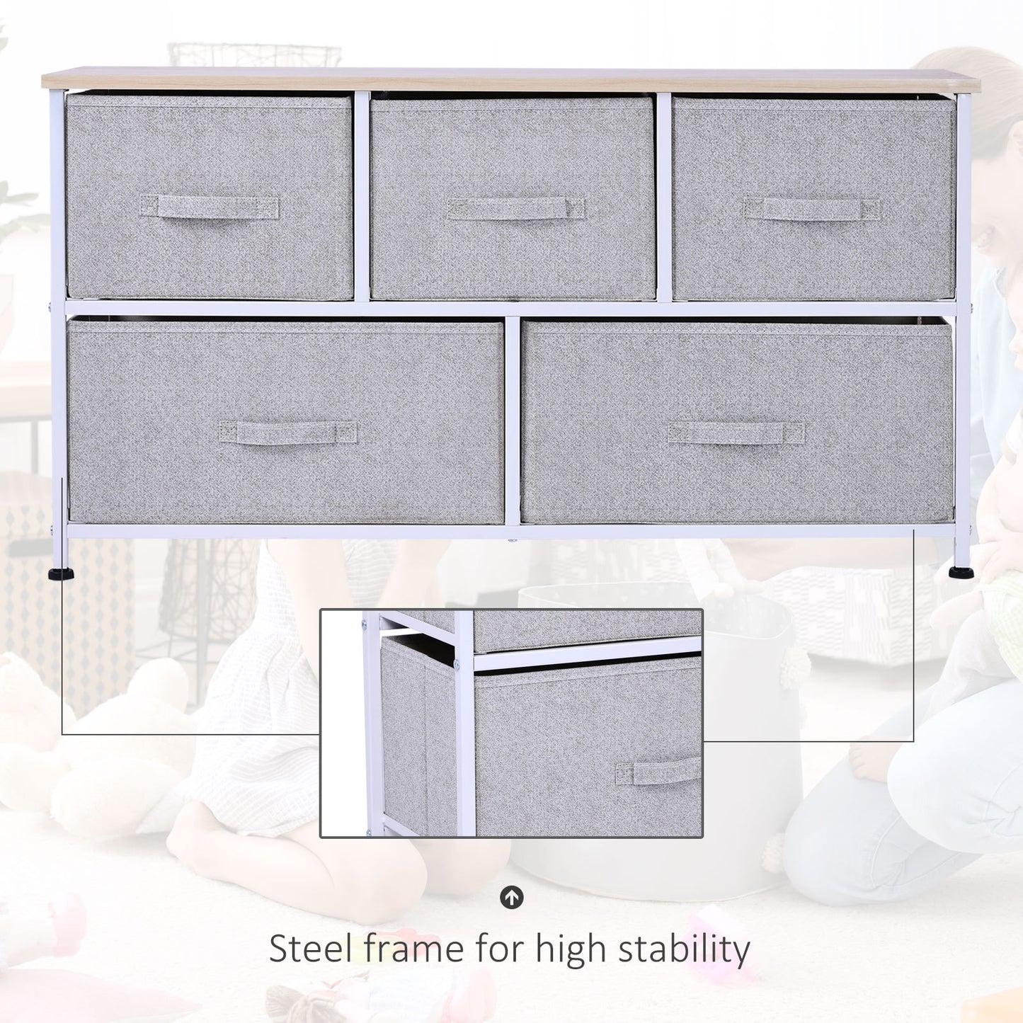 5-Drawer Fabric Storage Tower - 40" Horizontal Dresser Unit for Bedroom & Living Room Organization