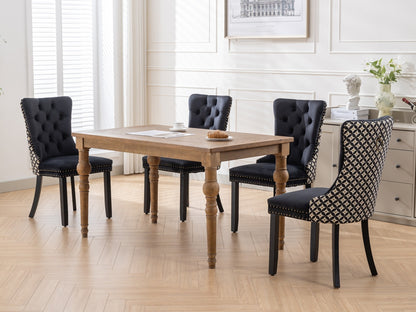 Velvet Dining Chairs Set of 2, Tufted High-Back, Solid Wood Frame, Nailhead Trim, Black & Patterned