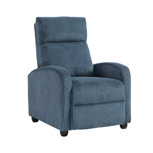 Contemporary Push-Back Recliner Chair, Corduroy Upholstery, Solid Wood Frame, Living Room 1pc Blue