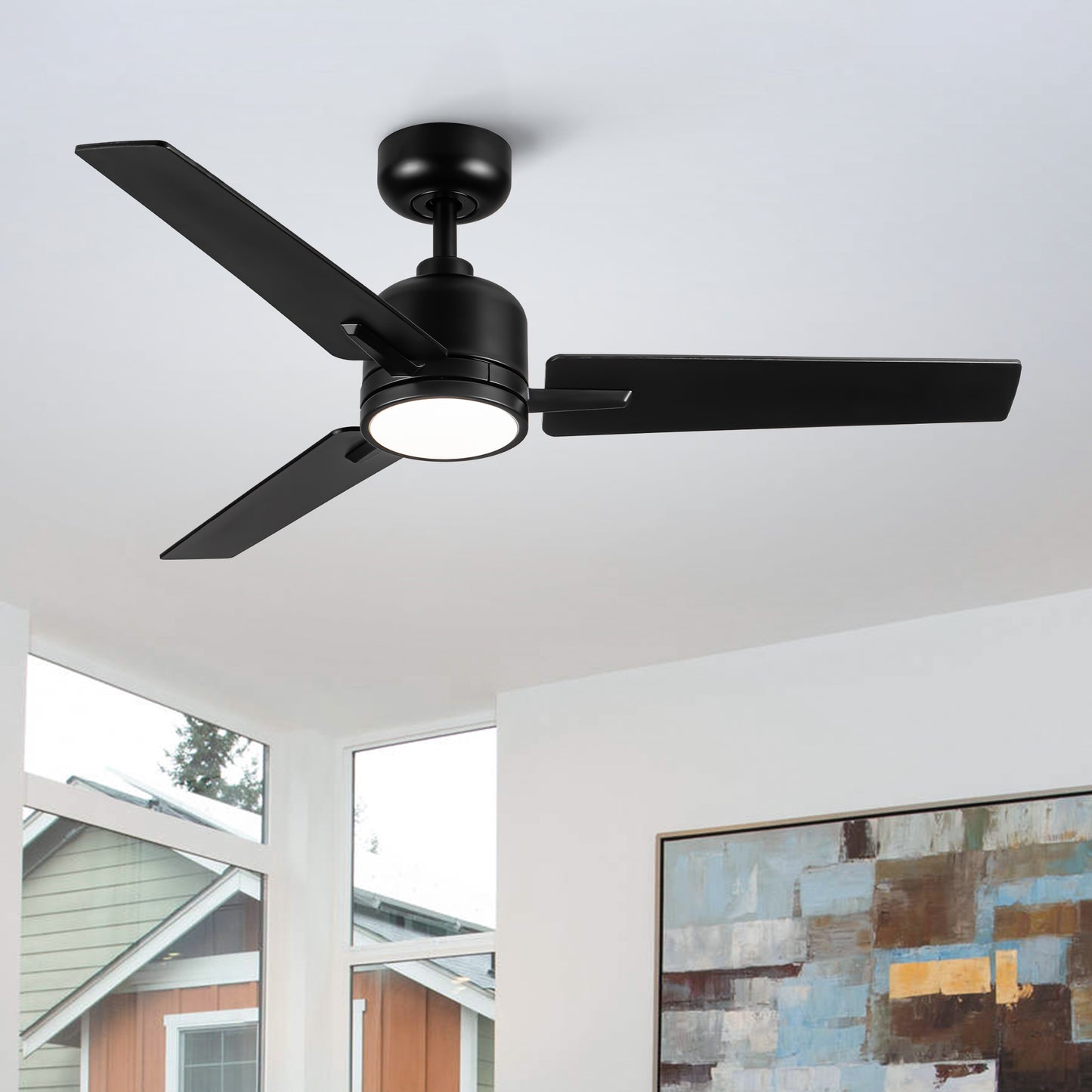 48-Inch Ceiling Fan with Light, Remote, 6-Speed DC Motor, Reversible for Living Room Comfort Matte Black