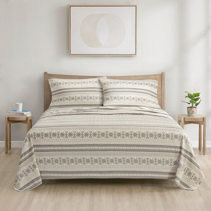 Printed Cotton Flannel Queen Sheet Set with Flat 90x102, Fitted 60x80+14, 2 Pillowcases, Multi