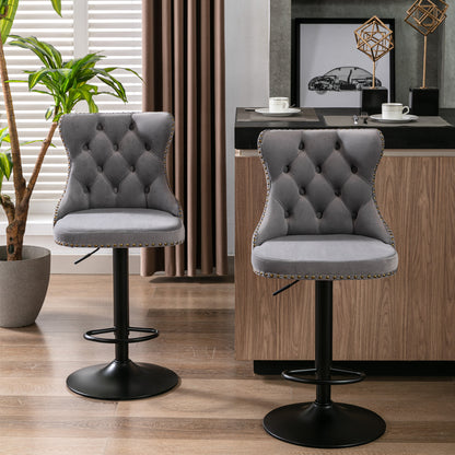 AA Velvet Swivel Bar Stools Adjustable 25 33 Gray Set of 2