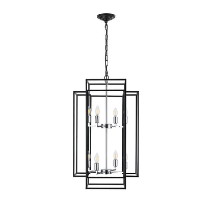 8-Light Lantern Pendant Light Industrial Farmhouse Chandelier for Entryway, Kitchen Island Black & Silver