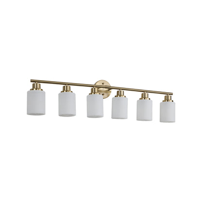 6-Light Vanity Light Bar for Bathrooms with Frosted Glass Shades, Contemporary Wall Mount, Golden