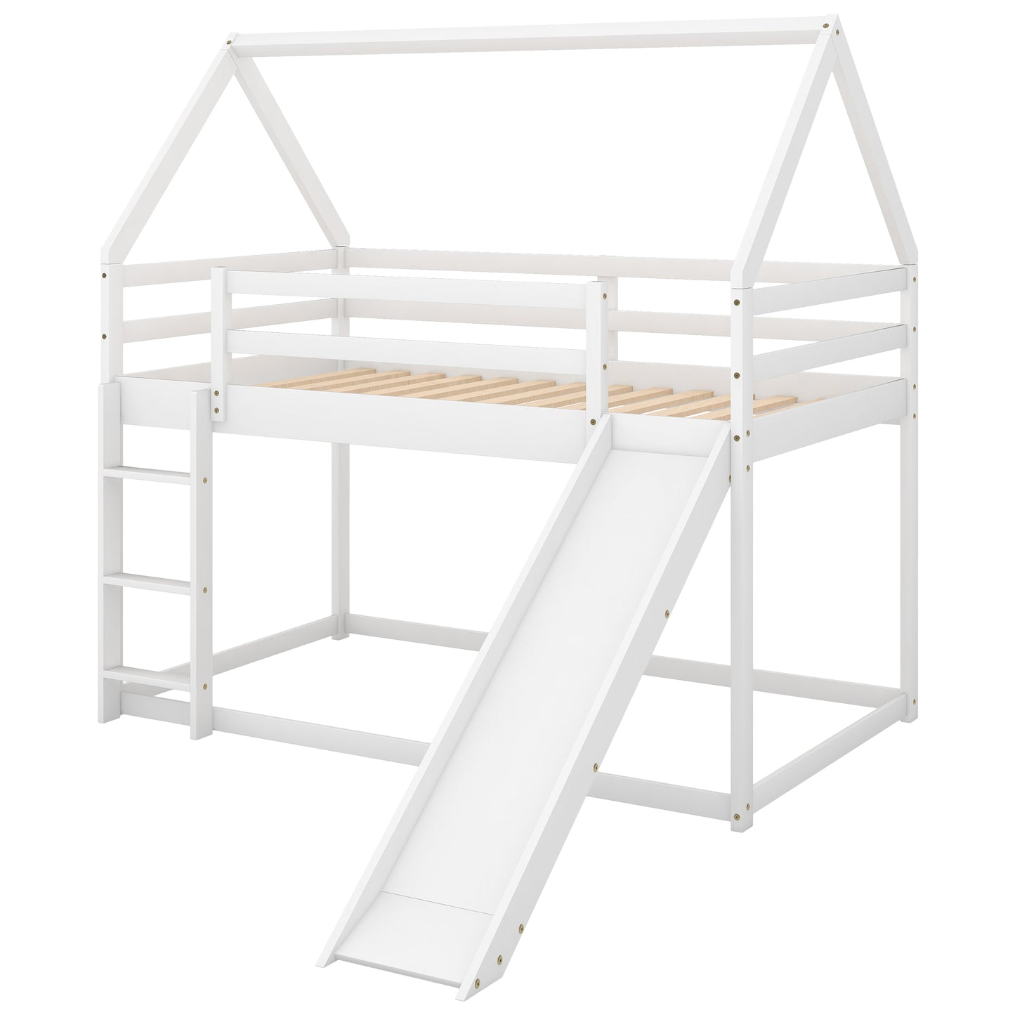 Kids' Enchanted Twin Bunk Bed with Slide & Ladder in White