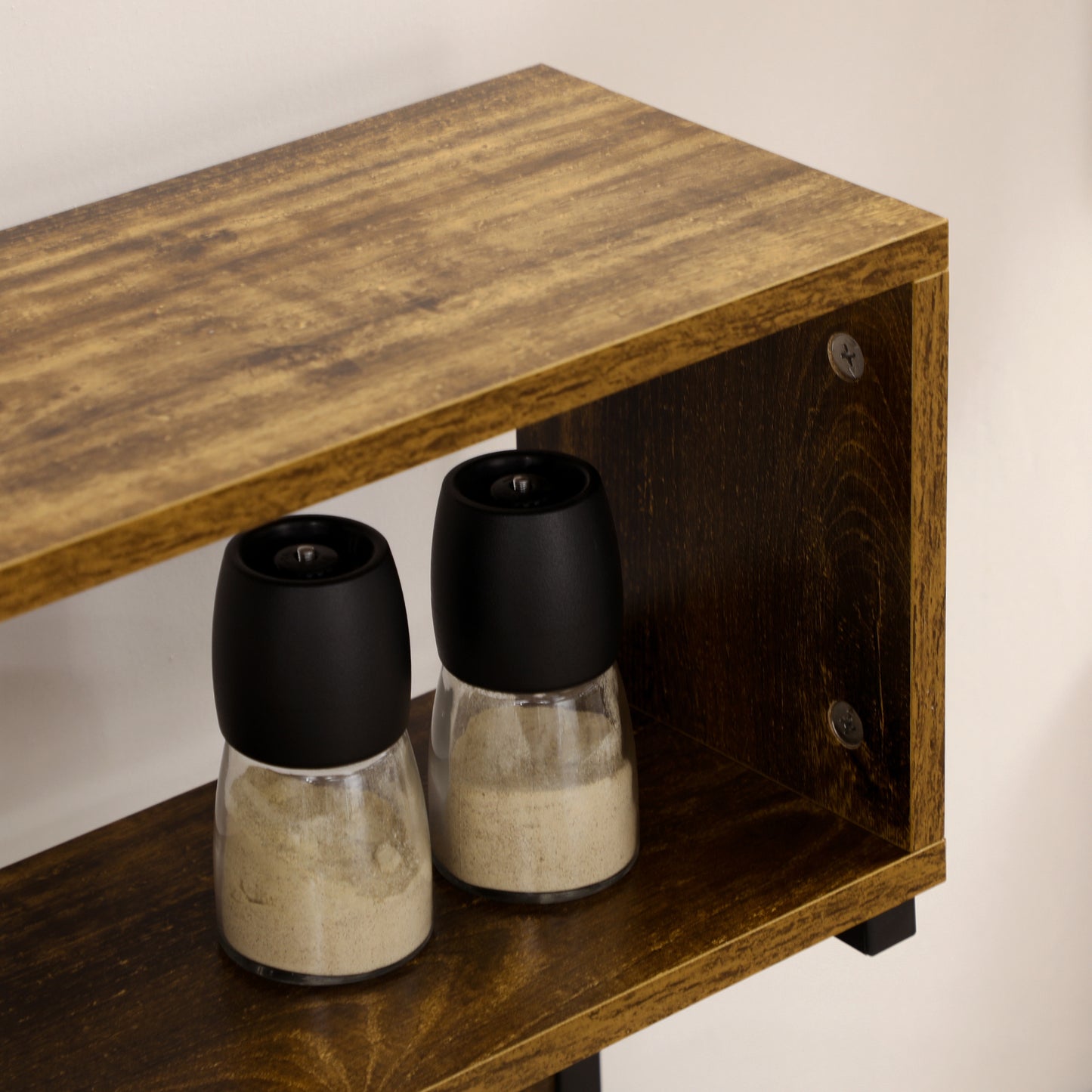 Rustic Brown Kitchen Bakers Rack with Power Outlet, USB Charging, Adjustable Shelves, and Coffee Bar Functionality