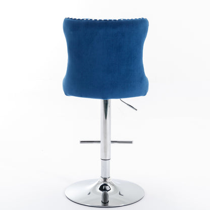 AA Furniture Swivel Velvet Barstools Adjustable 25-33 Blue