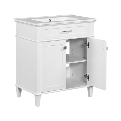 Stylish 30-Inch Bathroom Vanity with Elegant Ceramic Sink, Soft Close Doors, and Adjustable Storage Shelves