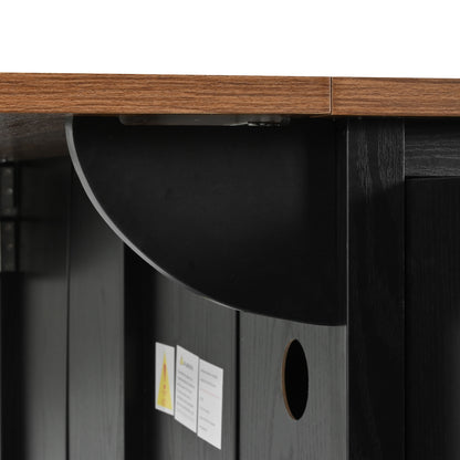 Rolling Farmhouse Kitchen Island with Power Outlet, Drop Leaf Design, Ample Storage, and Spice Rack - Black