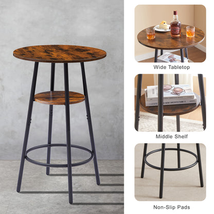 Round Bar Stool Set with Built-In Shelf, Upholstered Seat and Backrest for Kitchen Bar, Rustic Brown