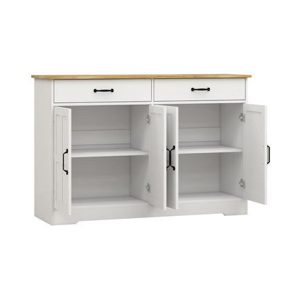 47.95" Farmhouse Buffet Cabinet Storage Sideboard with 2 Drawers and 4 Doors for Dining Living Room Kitchen Cupboard-White