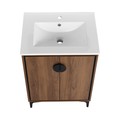 Modern 24-Inch Bathroom Vanity with Ceramic Sink, Stylish Storage Cabinet with Soft Closing Doors