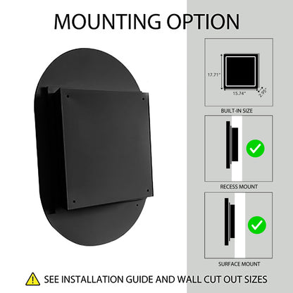 20x34 Inch Oval Recessed Medicine Cabinet, Metal Framed Bathroom Wall Cabinet with Mirror and Adjustable Shelves, Wall Mirror with Storage for Bathroom, Matte Black