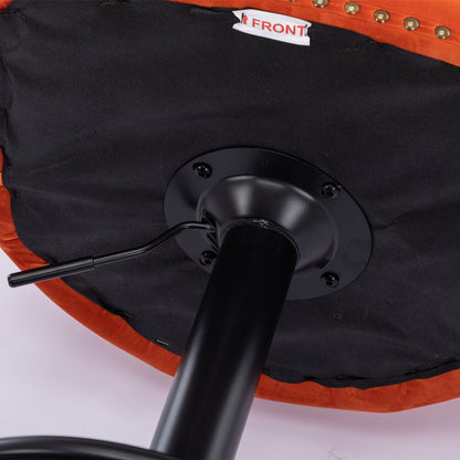 Orange Velvet Swivel Bar Stools Two Pack Adjustable 25 33