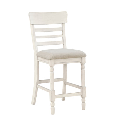 Antique White Finish Set of 2 Counter Height Chair Farmhouse Style Fabric Upholstered Seat Wooden Furniture Dining Chairs