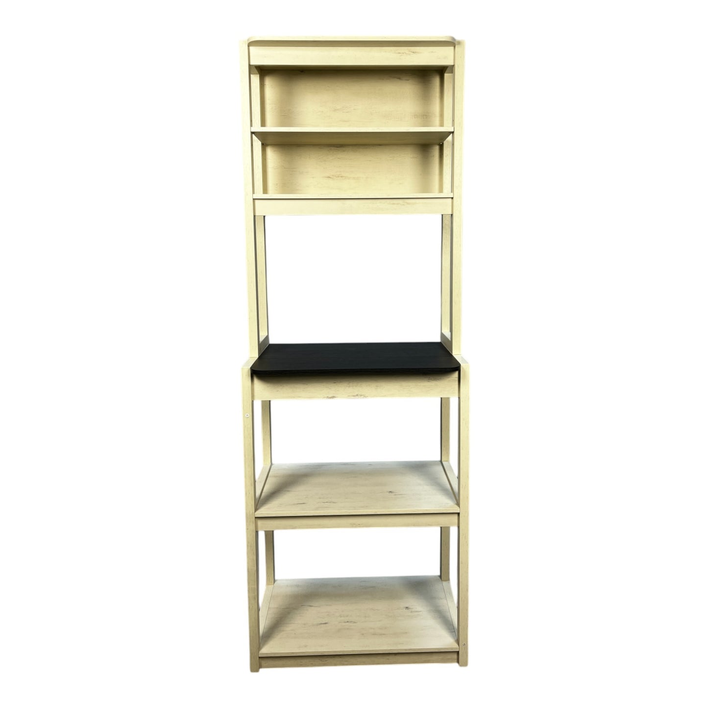 Modern 5-Tier White and Black Kitchen Bakers Rack with Ample Storage and Microwave Stand