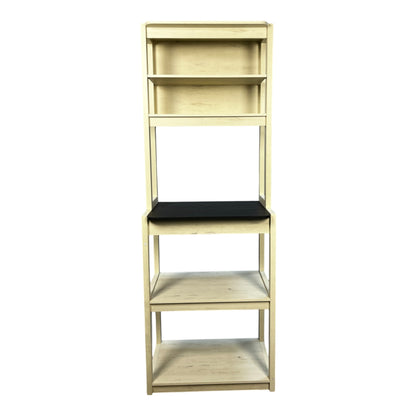 Modern 5-Tier White and Black Kitchen Bakers Rack with Ample Storage and Microwave Stand