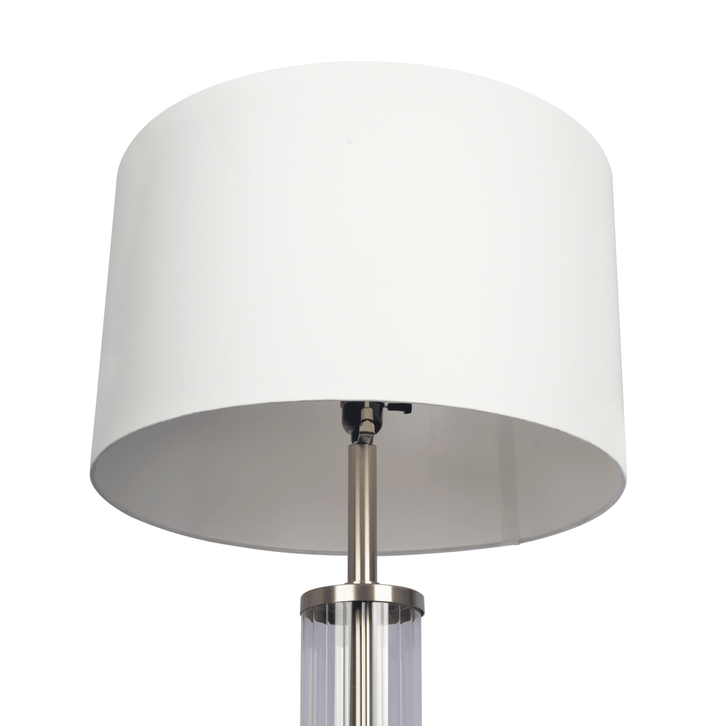 30-Inch Table Lamp with Clear Glass Body, Metal Base, On/Off Switch, Linen Shade, 16-Inch Brushed Nickel