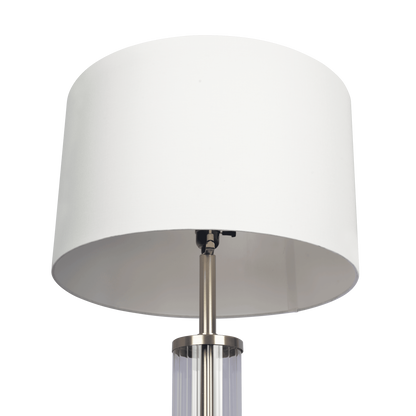 30-Inch Table Lamp with Clear Glass Body, Metal Base, On/Off Switch, Linen Shade, 16-Inch Brushed Nickel