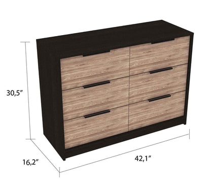Longhill Modern 6-Drawer Dresser in Black Wengue and Pine