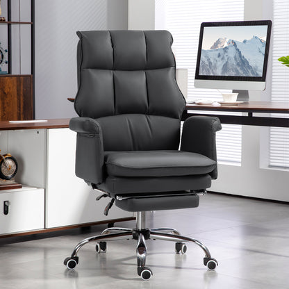 Ergonomic Black PU Leather Executive Office Chair with Footrest and Reclining Function