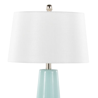 22-Inch Contemporary Ceramic Table Lamp with White Fabric Shade, LED Bulb Included, Indoor Use, 60W, Blue