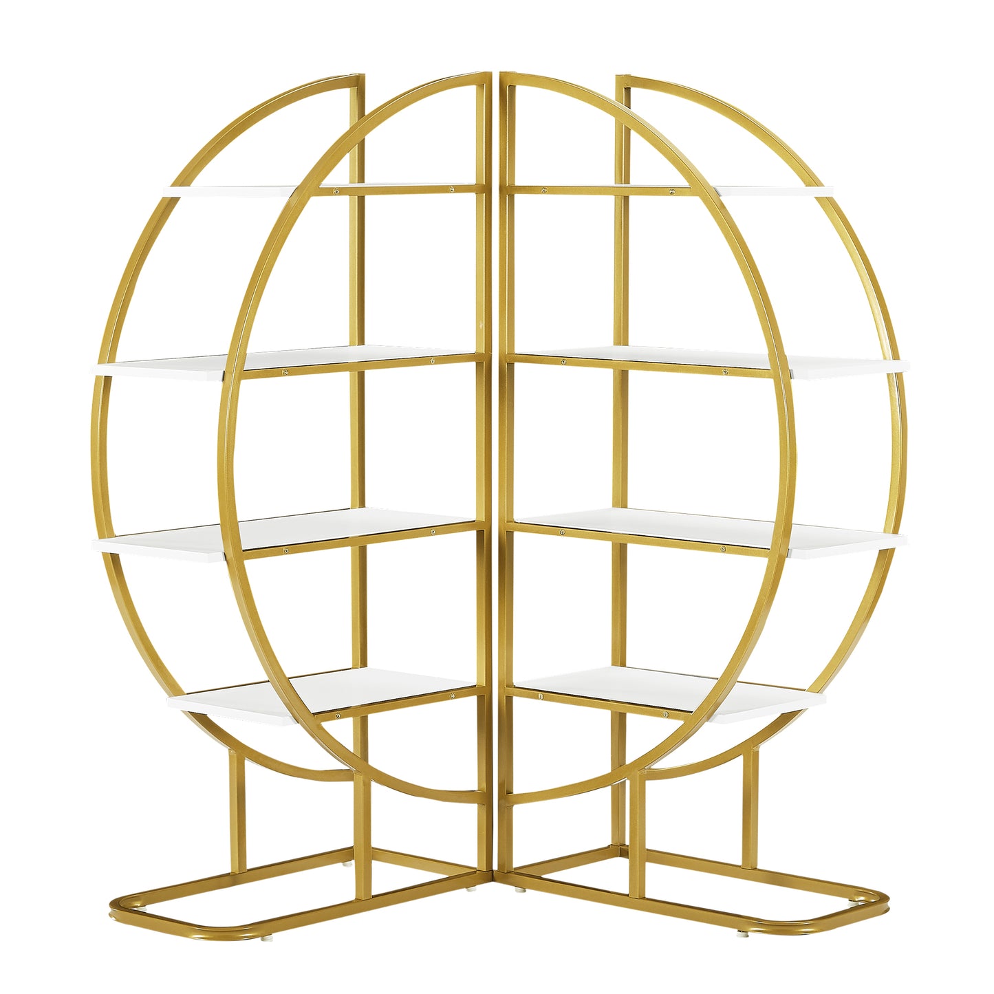 Modern 4-Tier Round Open Bookshelf with Gold Metal Frame and Adjustable Placement Options