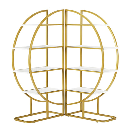Modern 4-Tier Round Open Bookshelf with Gold Metal Frame and Adjustable Placement Options