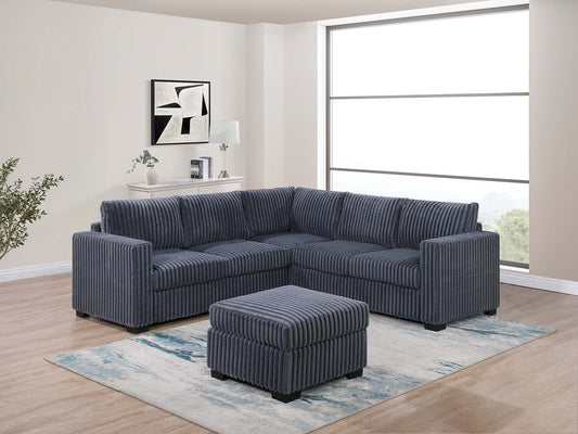 4-Piece L-Shaped Sectional with Ottoman, Corduroy Upholstery, One-Arm Loveseats x2 Corner Wedge, Dark Gray