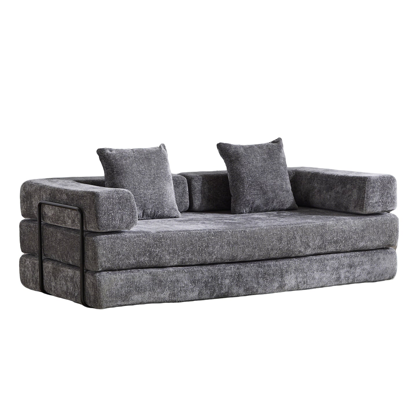 Convertible Floor Sofa Bed with Pillow Back, Chenille Fabric Couch, Futon for Living Room Dark Grey