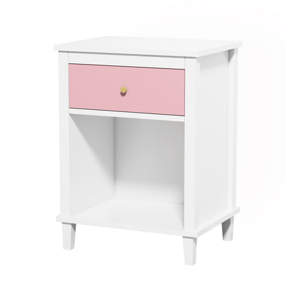26.77''H Wooden Nightstand with One Drawer One Shelf for Kids, Adults, Pink