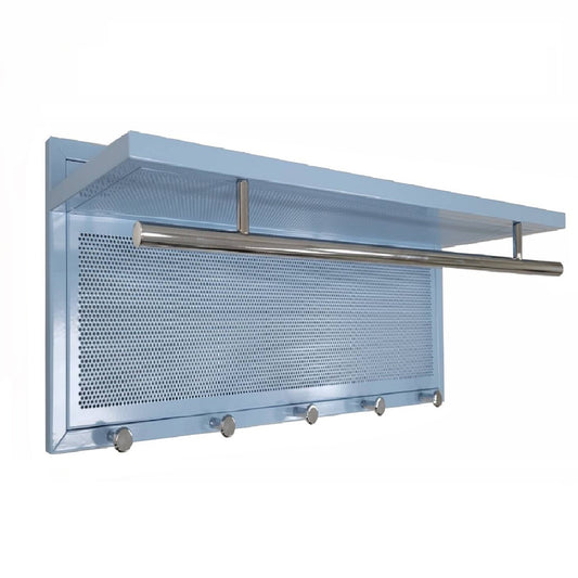 Wall-Mounted Coat Rack with Shelf and 5 Hooks, Powder-Coated Metal, Entryway Organizer, Blue