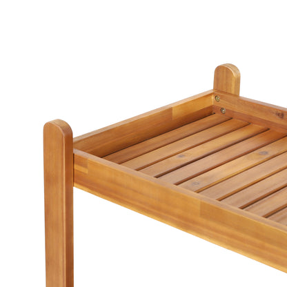 Acacia Wood Bar Cart With Slat Design And Wine Holders