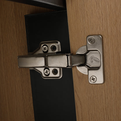 30-Inch Oak Bathroom Vanity Base with Ceramic Basin and Double Door Storage Cabinet