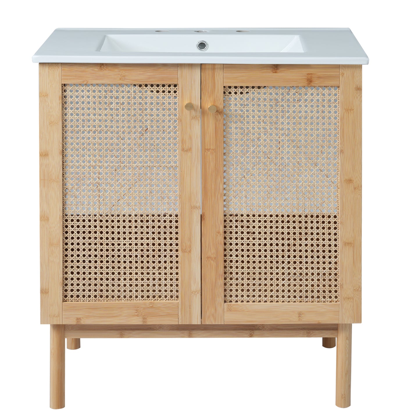 Elegant 30-Inch Natural Bamboo Bathroom Vanity with Artisanal Rattan Doors and Soft-Close Mechanism