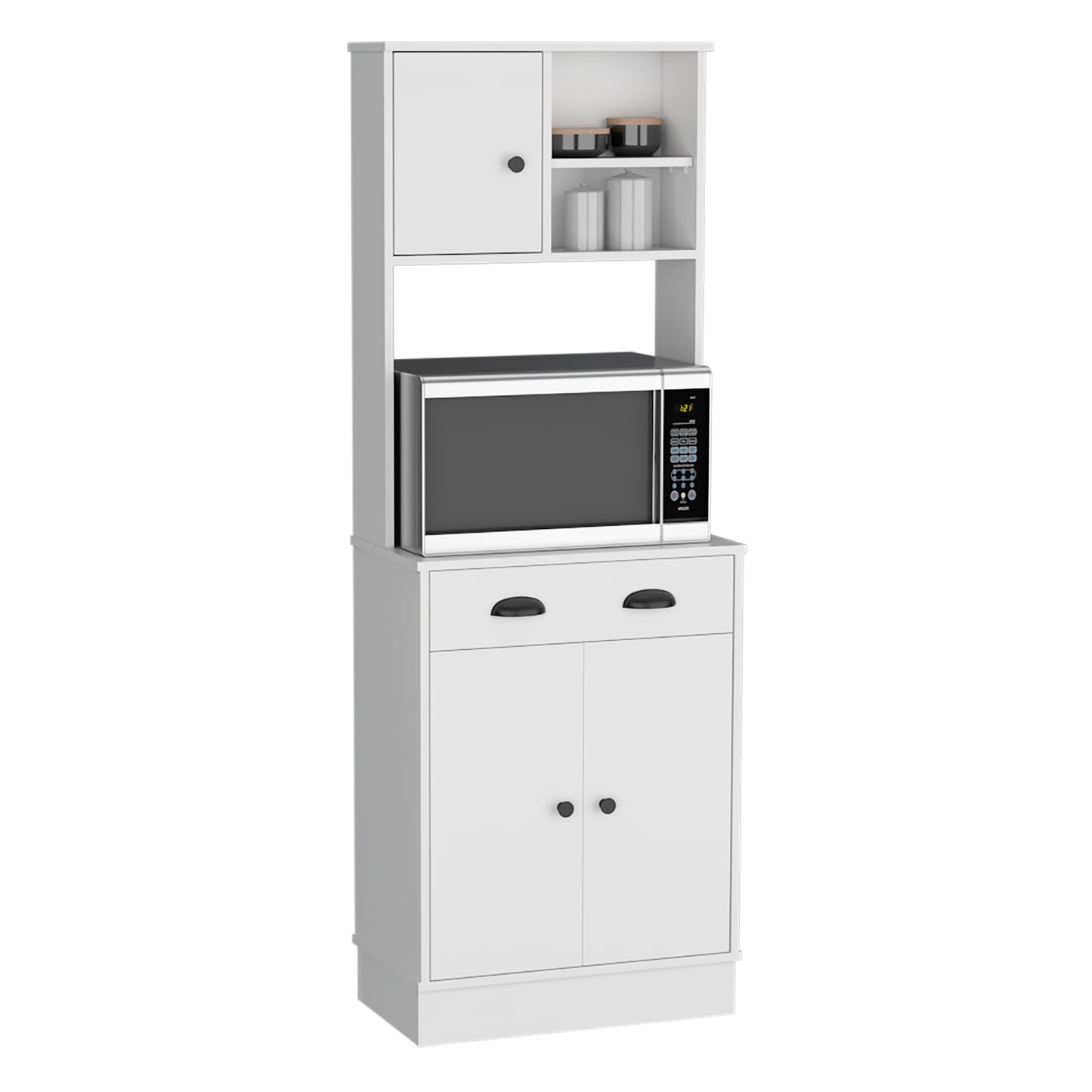 Modern White Pantry Cabinet with Drawer and 3 Doors for Kitchen Storage
