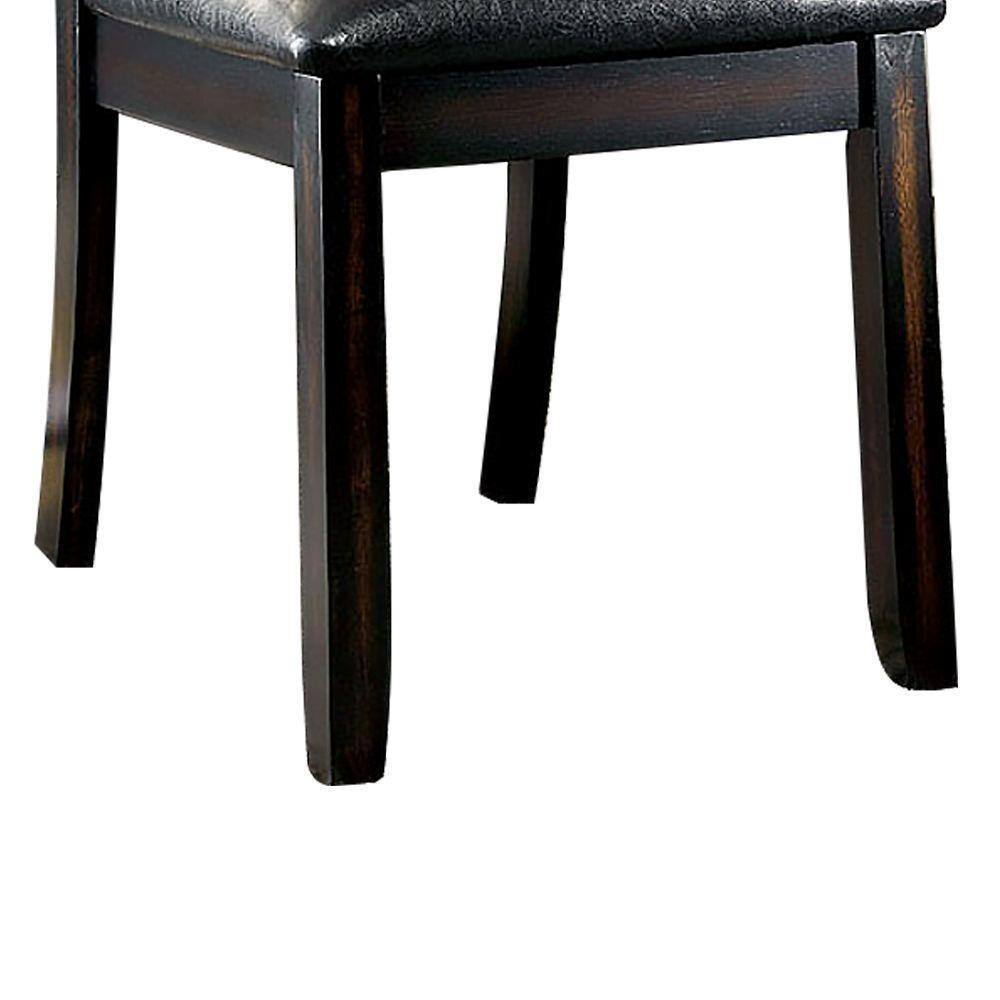 2-Piece Transitional Dining Chairs - Solid Wood, Curved Back, Padded Leatherette, Brown Cherry