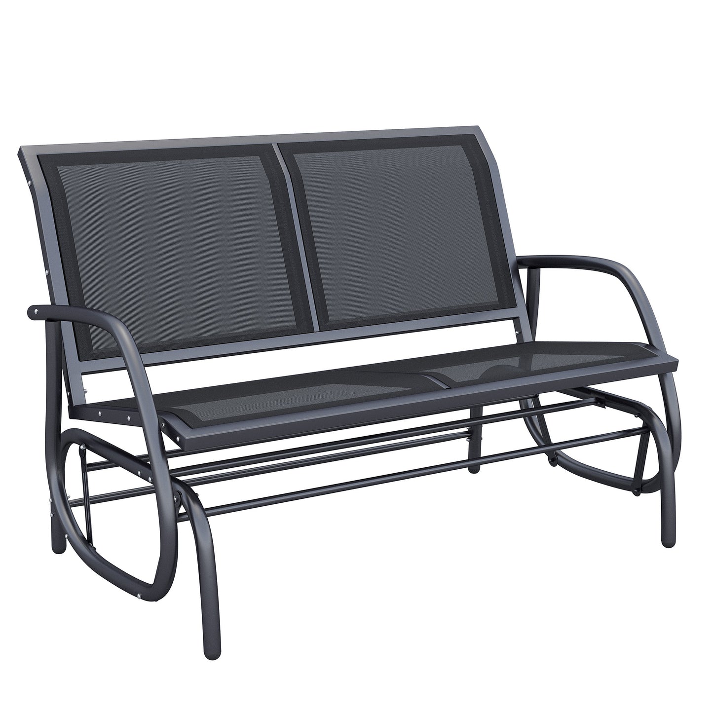 2-Person Outdoor Glider Bench For Patio Garden Double Swing Loveseat With Powder Coated Steel Frame Black