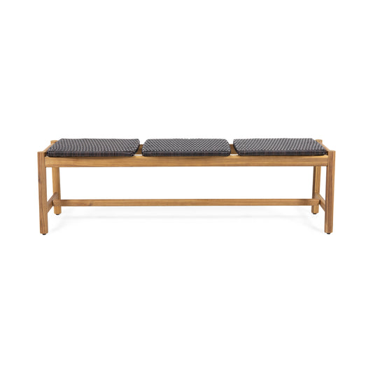 Rustic 3-Seater Acacia Wood Dining Bench, 61.5 In L, 16.25 In W, 17.75 In H, Indoor Use, Teak Finish