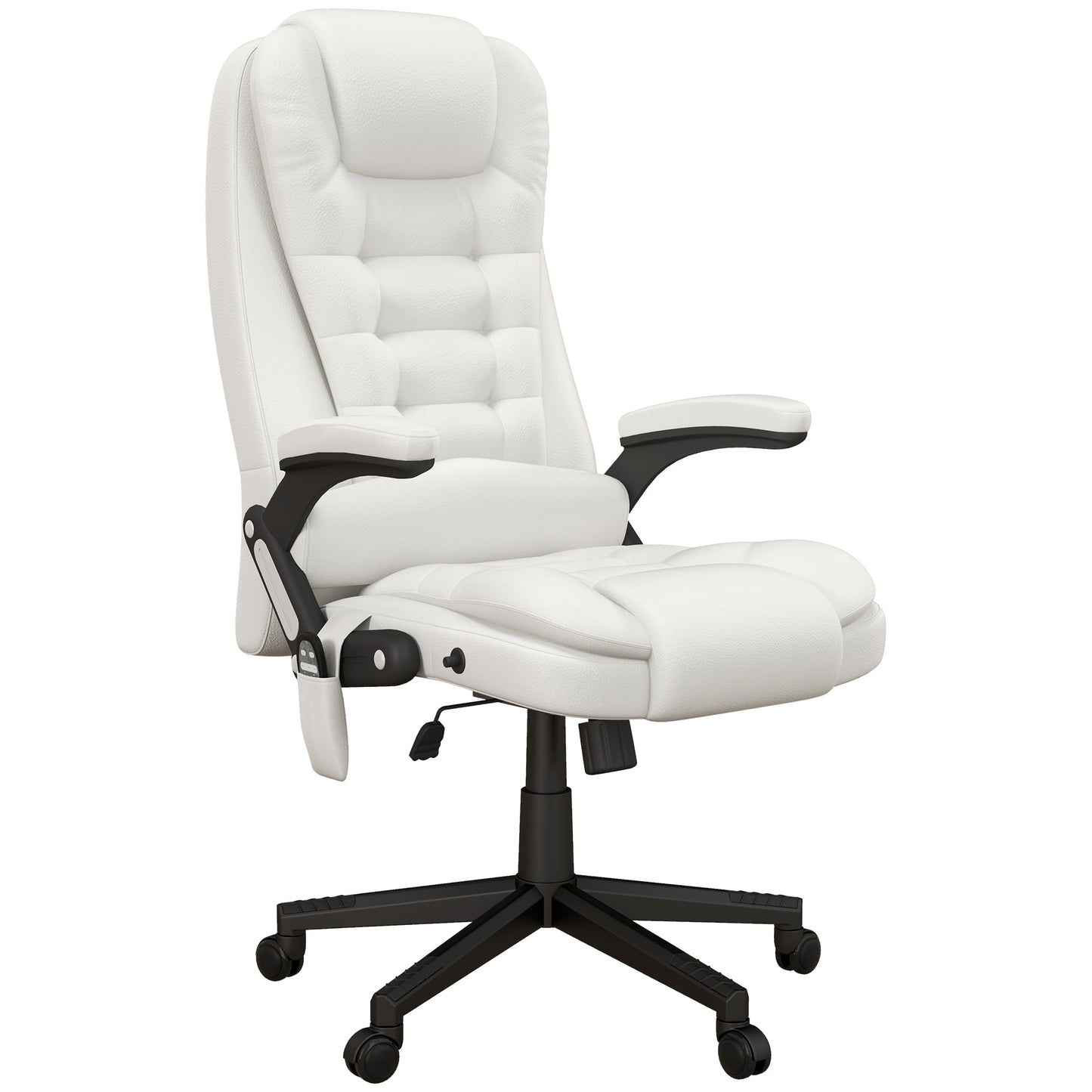 Ergonomic High Back Massage Office Chair with Heated Recline and Remote Control, White PU Leather