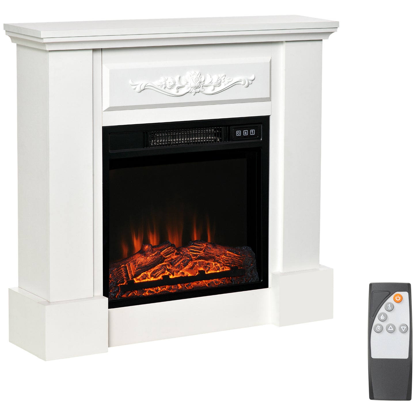 Electric Mantel Fireplace with 1400W Heater, LED Flame, Remote, Overheat Protection, TV Console, White