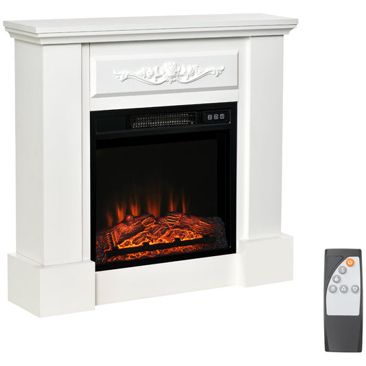 Electric Mantel Fireplace with 1400W Heater, LED Flame, Remote, Overheat Protection, TV Console, White