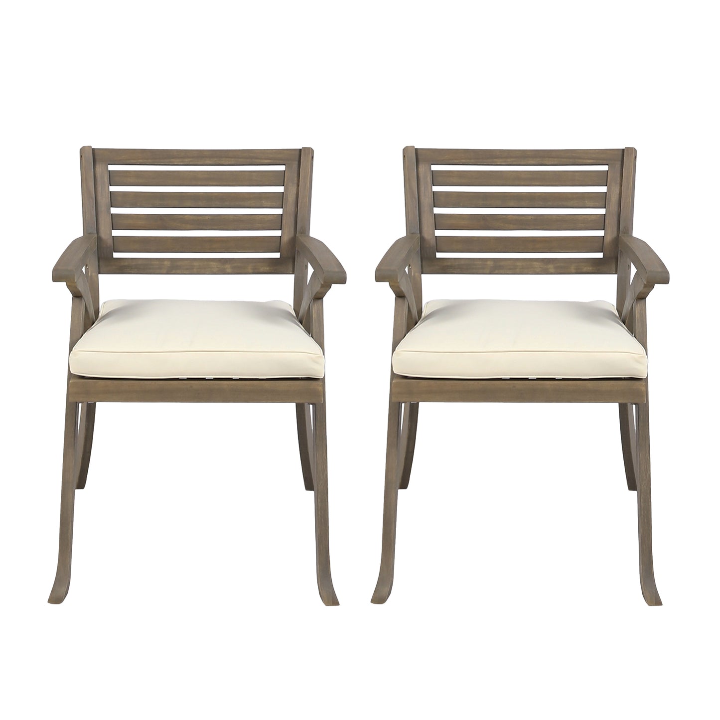 Outdoor Acacia Wood Dining Chair Set of 2 for Patio or Balcony Dining Gray and Creme