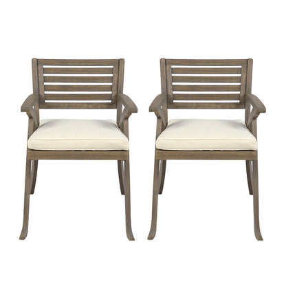 Outdoor Acacia Wood Dining Chair Set of 2 for Patio or Balcony Dining Gray and Creme