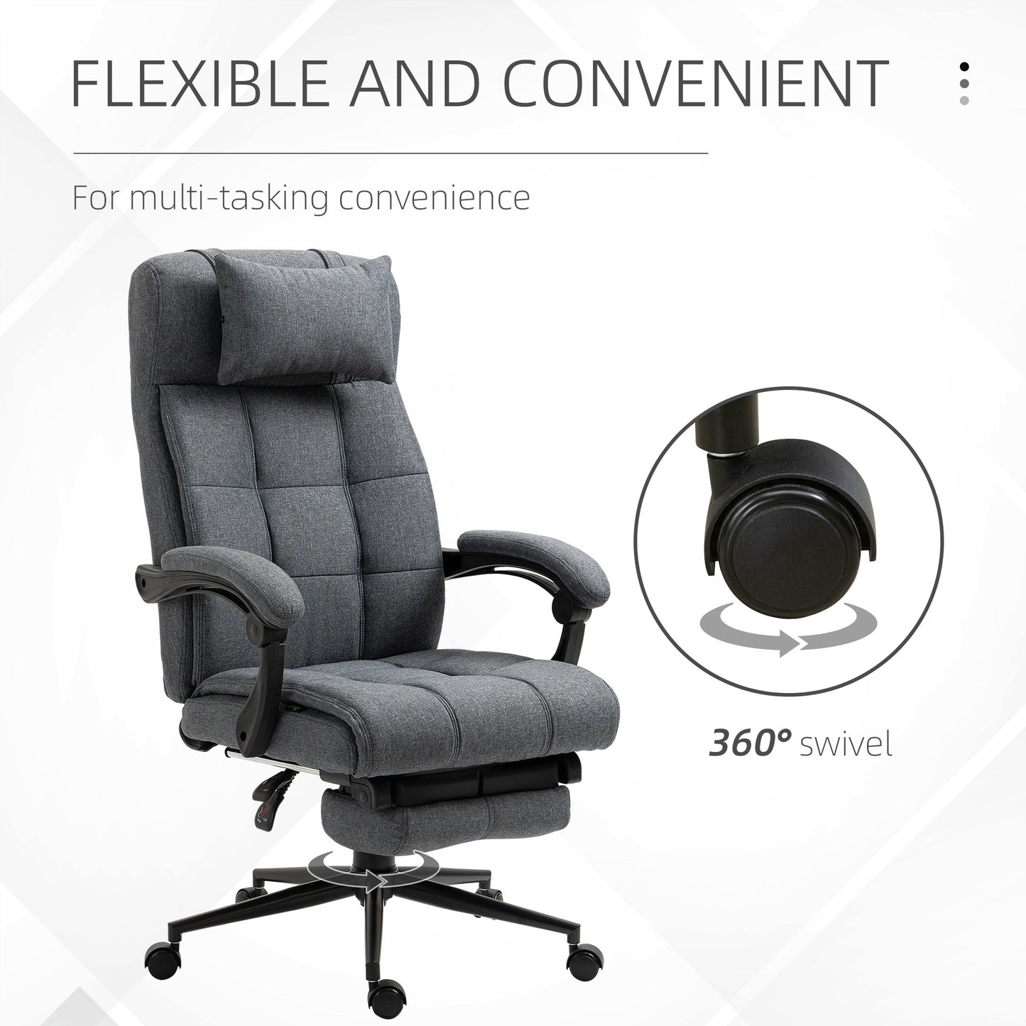 High Back Dark Grey Executive Office Chair with Adjustable Footrest, Headrest, and Padded Armrests - Swivel Task Chair with Linen-Feel Fabric