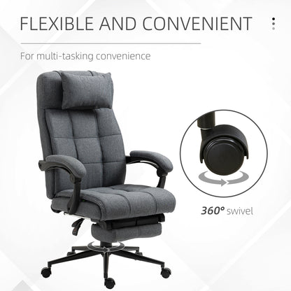 High Back Dark Grey Executive Office Chair with Adjustable Footrest, Headrest, and Padded Armrests - Swivel Task Chair with Linen-Feel Fabric