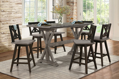 Counter Height Dining Table Rubberwood Rustic Gray Finish