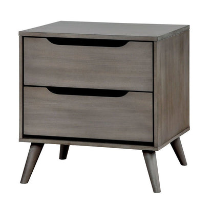 Mid-Century Modern Gray Color 1pc Nightstand Bedroom Furniture Solid wood Round Tapered Legs 2-Drawers Bedside Table